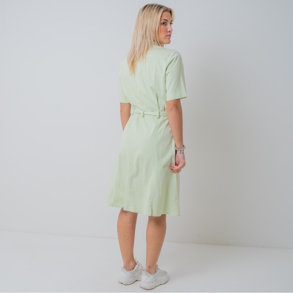 007 - Vintage 90s Pastel Green Shirt Utility Dress - M - Picture 2 of 3